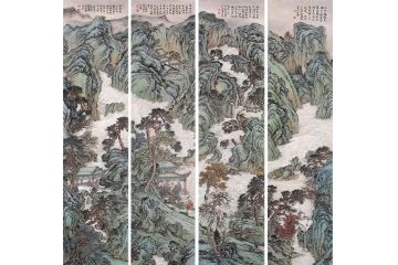 典藏 张林荣新品仿古国画山水四条屏《灵隐绝句》