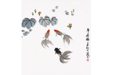 张金凤老师国画金鱼戏水图《年年有余》
