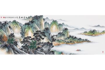张利新品力作国画仿古山水画精品《春山溪水长》