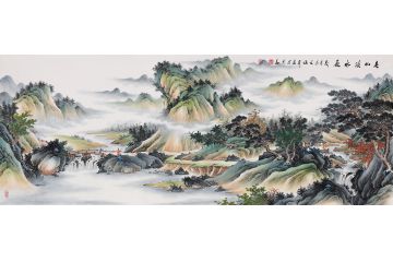 张利新品创作青绿仿古山水画精品《春山溪水长》