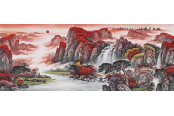 流水生财鸿运图 张利新品山水画《旭日东升》