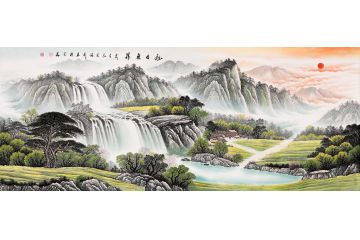 沙发背景墙挂画 张利聚宝盆山水画《旭日东升》