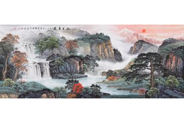 2020经典题材 张利聚宝盆山水画《旭日东升》