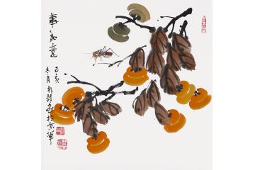 名家手绘花鸟画 朴喆写意柿子国画《事事如意》