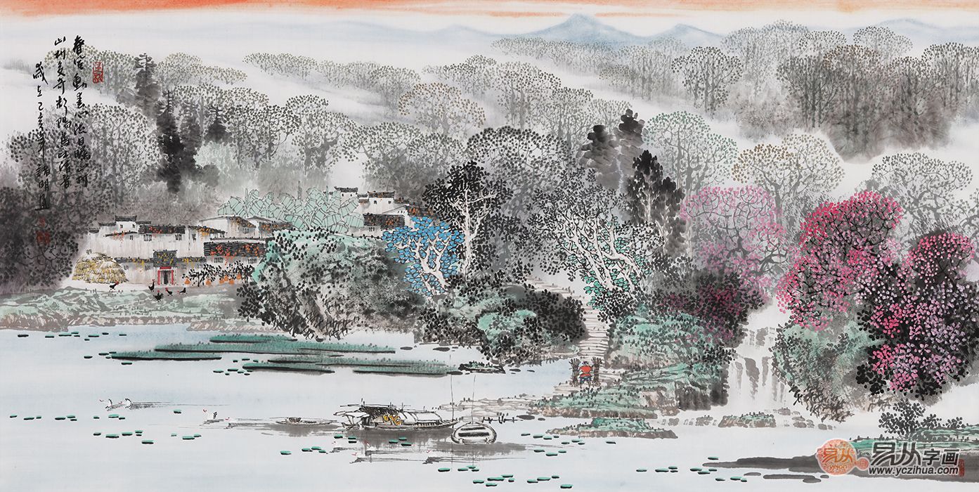 诸明江南山水画艺术品茗，在如画山水中孕育人文诗情