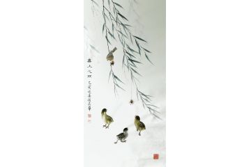 任正华新品三尺竖幅写意花鸟画《喜上心头》