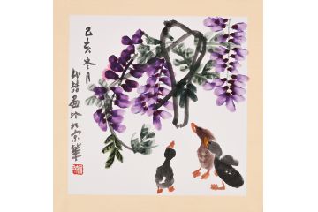 朴喆老师手绘斗方花鸟画 玄关卧室挂画《穷款》