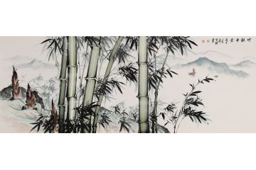 沙发背景墙挂画 李国胜新品山水画《竹报平安》