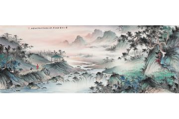 中美协李佩锦新品创作仿古山水画《春山呈露秋如染》