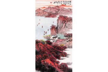 诸明新品创作鸿运国画山水画《满山诗境飘红叶》