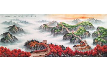 刘燕姣八尺横幅国画长城山水画力作《万里雄风》