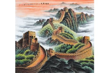 李国胜新品创作国画斗方长城山水画《长城雄风》