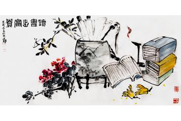 何文铮新品吉祥花鸟国画《读书出富贵》