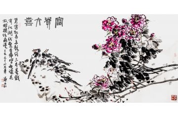 何文铮诗画作品 吉祥花鸟画新作《富贵大喜》