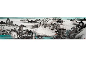 林德坤新品力作横条幅山水画作品《云水禅音》