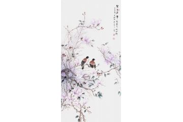 画家王一容新品国画玉兰图《紫玉清晖》