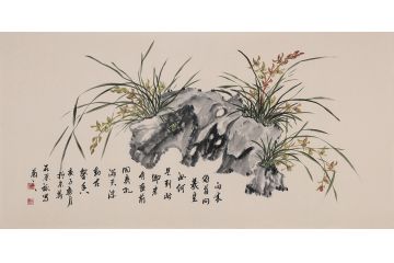 石榮祿四尺橫幅花鳥畫《向來俯首問羲皇,汝是何人到此鄉.