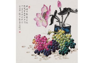 画家玉婉精美花鸟画斗方作品《西域甘露瓊浆液》
