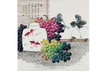 餐厅挂画经典 玉婉新作葡萄斗方画《金玉满堂呈瑞彩》