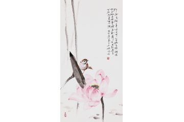 玉婉老师水墨荷花图《灼灼荷花瑞 亭亭出水中》