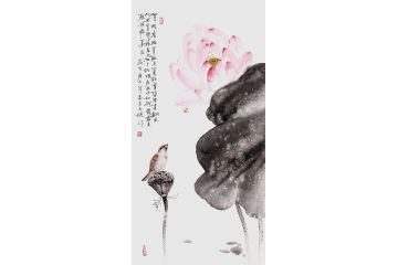 玉婉水墨荷花新作《泽陂有微草 能花复能实》