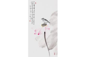 画家玉婉水墨荷花图《玉池雾来仙界纱 云水禅悟透荷花》