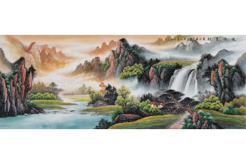 【精品】刘燕姣最新六尺横幅国画山水画《流水生财》