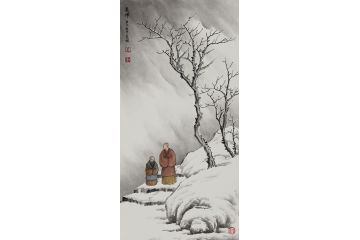 吴大恺新品力作国画雪景小尺寸山水画《觅禅》