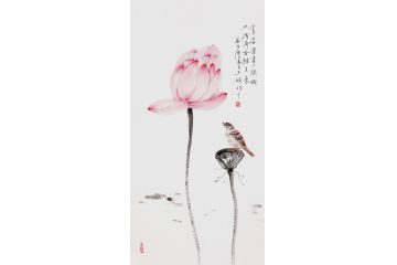 玉婉老师水墨荷花图新作《清姿濯尽人间秽 只待荷香踏月来》