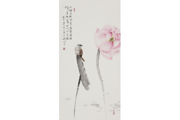 美女画家玉婉国画荷花图《玉瓣金丝蕊 青莲翡翠盘》