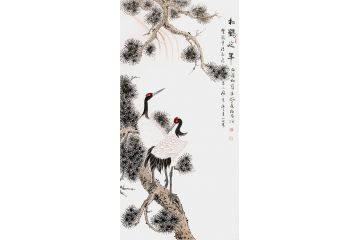 给老人祝寿送礼 王一容工笔画松鹤图《松鹤延年》