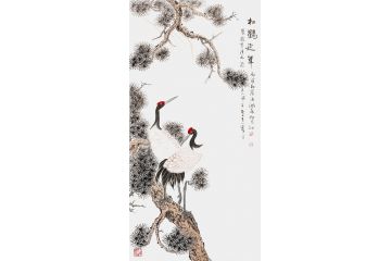 给长辈祝寿送礼 王一容工笔画松鹤图《松鹤延年》