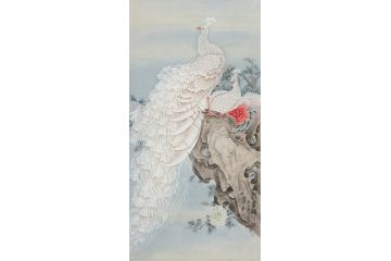 工笔重彩传人王一容四尺竖幅孔雀图《玉羽吉祥》