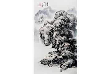 四川美协会员余敏国画写意山水画《山水间》