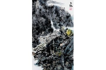 四川美协会员余敏写意山水画《山寨春色》