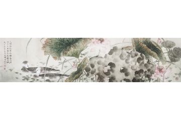周永辉淡雅荷花图《人闲桂花落，夜静春山空》