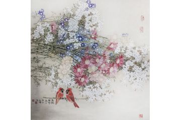 周永辉精美斗花鸟画《品雅华芳》