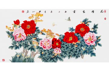 国画牡丹图 张洪山四尺横幅佳作《花开富贵》