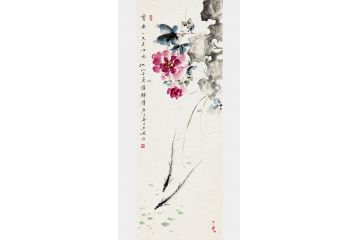玉婉精美花鸟画《剪来一尺吴江水，拟比千花濯锦潭》