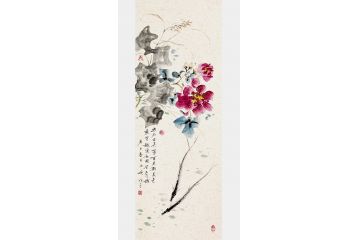 美女画家写意花鸟画《幽石出芙蓉百花渐美色》
