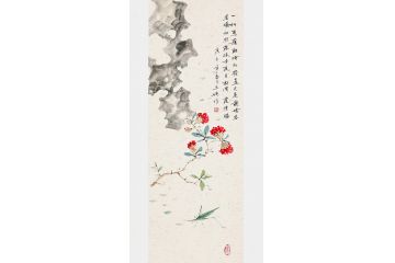 玉婉精美写意花鸟画《晨曦初照露珠赤, 夜月轻泻霞烟朦》