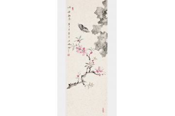 玉婉精美竖幅花鸟画《丹彩融春》