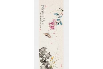 玉婉精美竖幅花鸟画《兰色结春光,氛氲掩众芳》