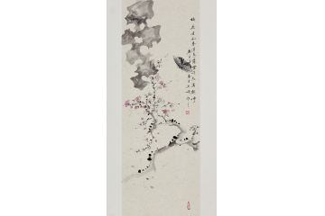 玉婉精美竖幅花鸟画《梅花先知春清息，万紫千红满乾坤》