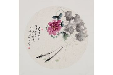 玉婉老师新品斗方花鸟画《幽石出芙蓉 百花渐美色》
