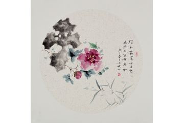 画家玉婉精美斗方花鸟画《须到露寒方有态,为经香裹稍无香》