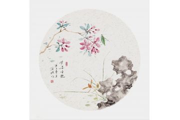 名家玉婉新品斗方图《芳姿争艳》