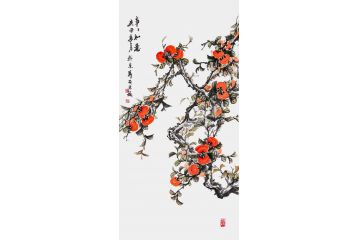 石荣禄新品佳作柿子图《事事如意》