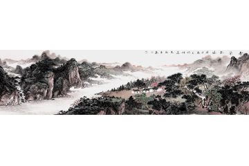 广西画家徐坤连六尺横幅山水画作品《云染松风》