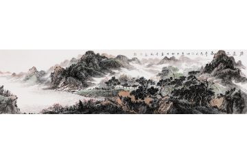 大胡子画家徐坤连六尺横幅山水画《源远流长》